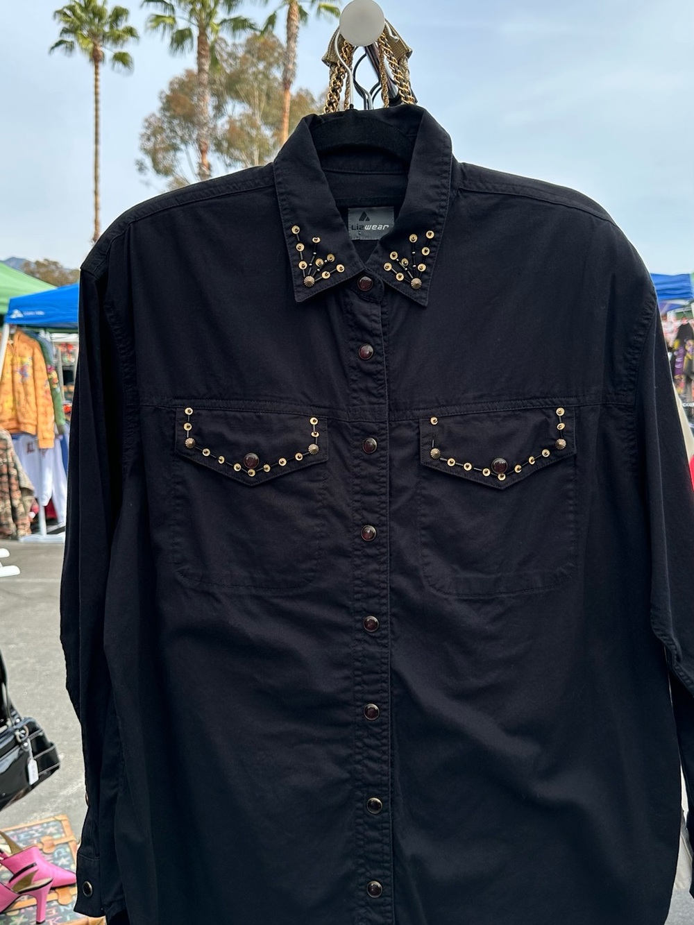 VTG Embellished Western Black Stud-Accent Black Button-Up Womens Jacket-M